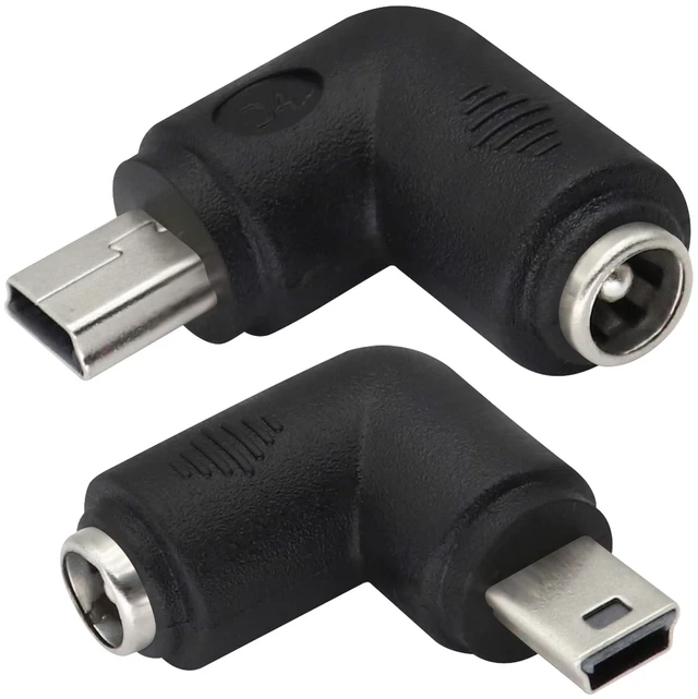 Main image of 90° USB Right Angle Mini USB Male to DC 5.5x2.1mm Barrel Power Connector 5V Charger (2Pack)