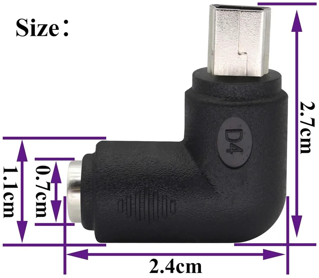 Alt view image 2 of 7 - 90° USB Right Angle Mini USB Male to DC 5.5x2.1mm Barrel Power Connector 5V Charger (2Pack)