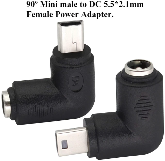 Alt view image 5 of 7 - 90° USB Right Angle Mini USB Male to DC 5.5x2.1mm Barrel Power Connector 5V Charger (2Pack)
