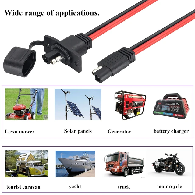Alt view image 7 of 7 - SAE to SAE Solar Power Outlet Sidewall Port Cable,12AWG Weatherproof SAE Quick Connect Solar Panel Mount Universal Recessed with 20A Fuse Cable for Generator Battery Charger(1.5M/5ft-1Pack)