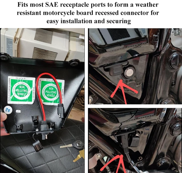 Alt view image 6 of 7 - SAE Extension Cable Wire Harness 12V-24V DC SAE Power Outlet Sidewall Port Adapter,12AWG Weatherproof SAE Quick Connect Solar Flush Panel Mount Charging Cable with Fuse,Switch&Screw.(3m/10ft)