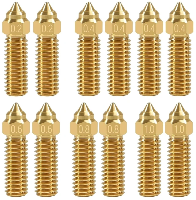 Main image of 12PCS Brass 3D Printer K1 Nozzle Kit 0.2mm,0.4mm, 0.6mm, 0.8mm, 1.0mm for CR-M4 3D Printer K1, K1 MAX