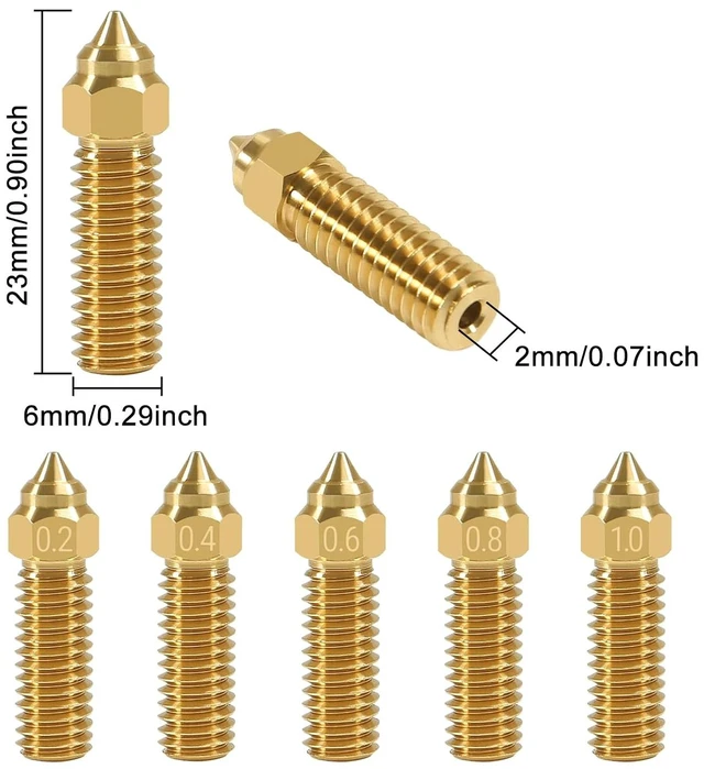 Alt view image 2 of 7 - 12PCS Brass 3D Printer K1 Nozzle Kit 0.2mm,0.4mm, 0.6mm, 0.8mm, 1.0mm for CR-M4 3D Printer K1, K1 MAX
