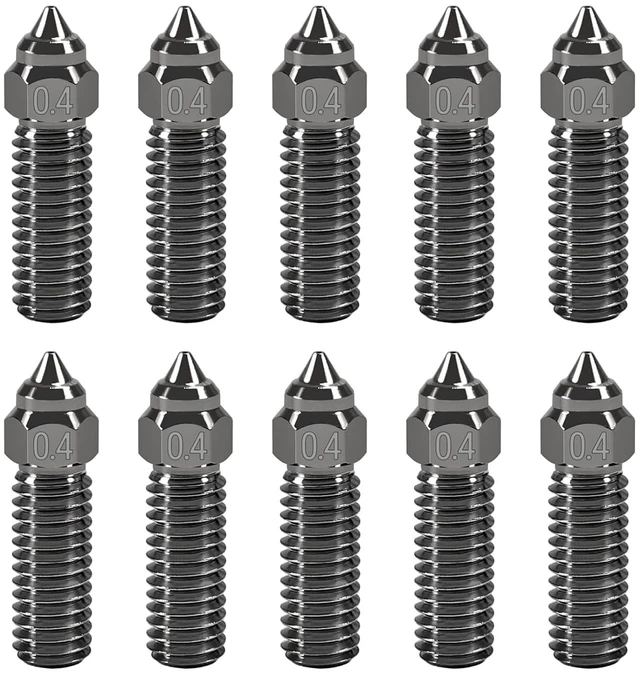 Main image of 10PCS 3D Printer Hardened Steel Nozzles 0.4mm, High-Speed Printing and High Flow Extruder Nozzles for K1, K1 Max, CR-M4, CR-10 SE 3D Printers