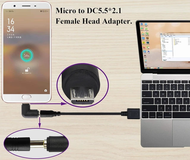 Alt view image 6 of 7 - 90 Degree Micro DC Power Adapter 90 Degree DC5.5x2.1mm to Micro USB 5V DC Power Supply Charging Connector for Cellphone, Tablet,MP3 and Micro USB Device.(2Pack/Micro)