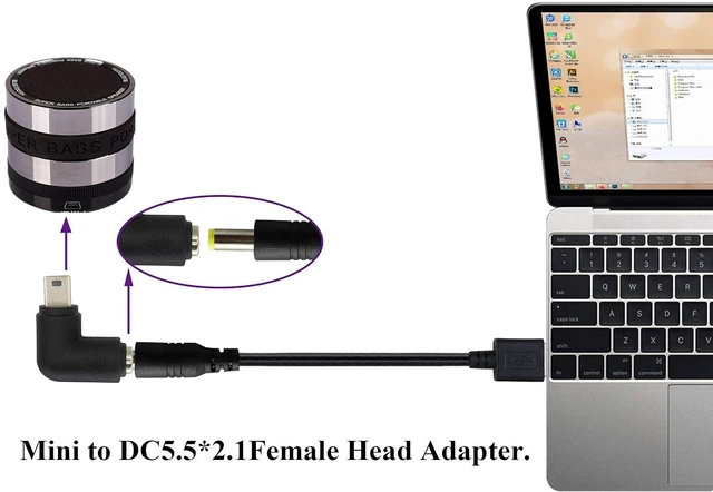 Alt view image 6 of 7 - 90° USB Right Angle Mini USB Male to DC 5.5x2.1mm Barrel Power Connector 5V Charger (2Pack)