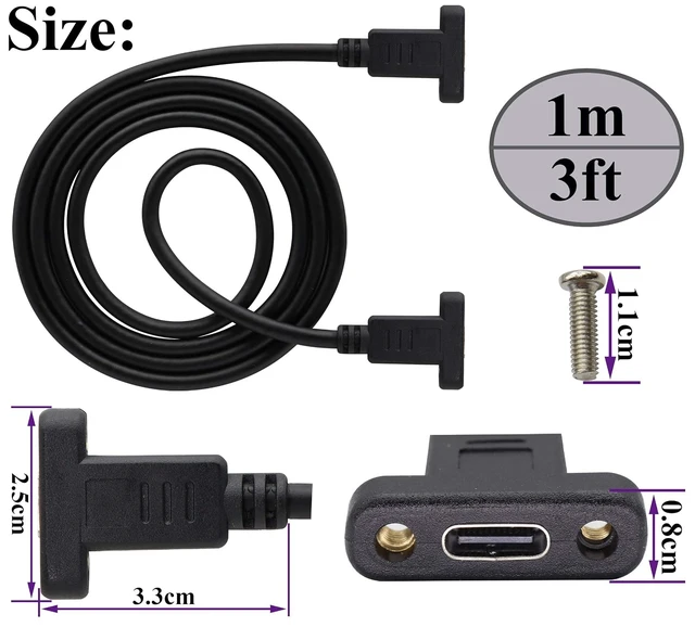 Alt view image 2 of 7 - USB C 3.1 to USB C Screw Hole Cable Gen 2 USB Type C 3.1 Female Cable with Dual Panel Mount Screw Hole Supports Charging,Data,Audio,Video Cable for Samsung Note10,MacBook Air(1M/3ft)