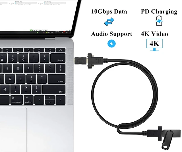 Alt view image 5 of 7 - USB C 3.1 to USB C Screw Hole Cable Gen 2 USB Type C 3.1 Female Cable with Dual Panel Mount Screw Hole Supports Charging,Data,Audio,Video Cable for Samsung Note10,MacBook Air(1M/3ft)