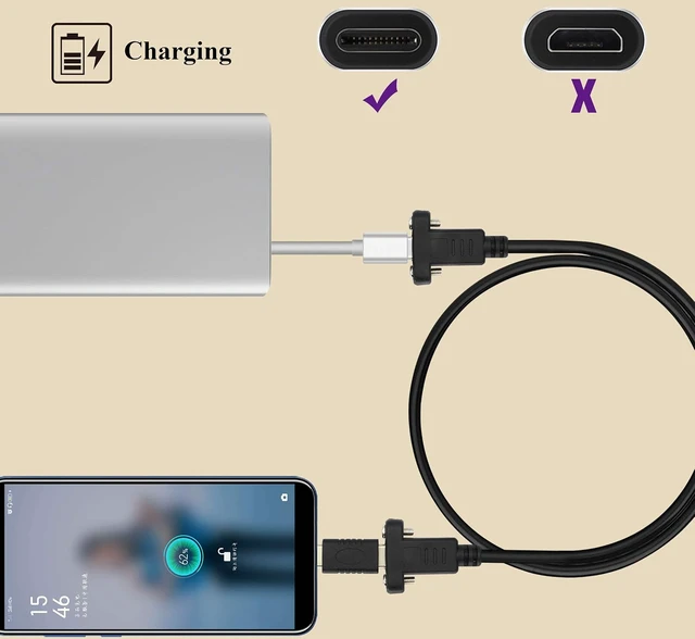 Alt view image 6 of 7 - USB C 3.1 to USB C Screw Hole Cable Gen 2 USB Type C 3.1 Female Cable with Dual Panel Mount Screw Hole Supports Charging,Data,Audio,Video Cable for Samsung Note10,MacBook Air(1M/3ft)
