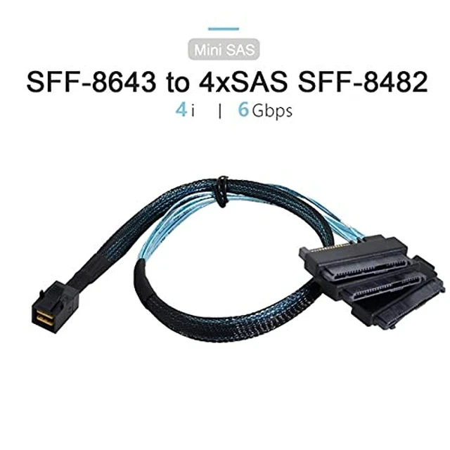 Alt view image 4 of 7 - Internal Mini SAS SFF-8643 Host to 4 SAS 29Pin SFF-8482 Target Disk 6Gbps Data Server Raid Cable 50CM