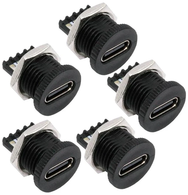 Main image of 5pcs/Set DC Power 5V/20V DIY OEM Type C Female Socket Connector to 6Pin PCBA Pinout PD IP67Scew Nut Mount Type