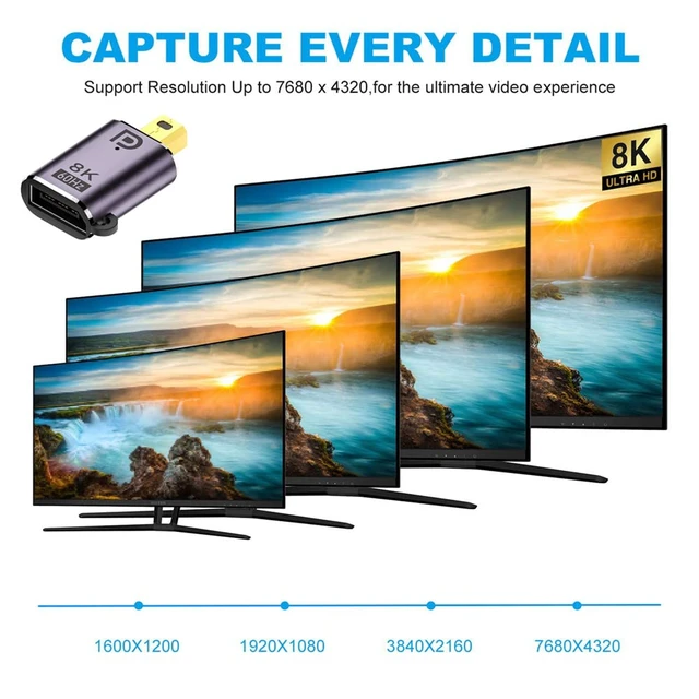 Alt view image 7 of 7 - 8K 60hz Mini DisplayPort 1.4 to DP Male to Female Adapter Ultra-HD UHD 4K 144hz 7680 * 4320 for Video PC Laptop Monitor