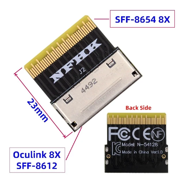 Alt view image 2 of 7 - PCIe PCI-Express Oculink SFF-8612 8X to SFF-8654 8X Female to Male SSD eGPU Data Slimline PCBA Adapter