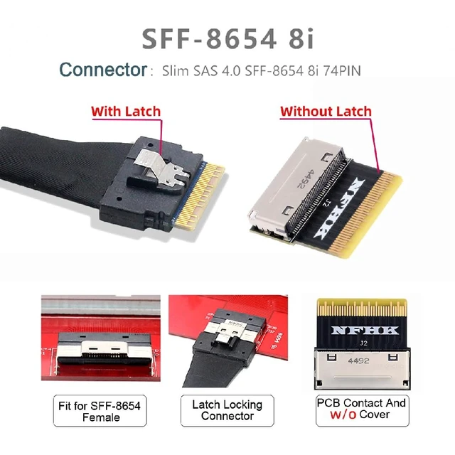 Alt view image 4 of 7 - PCIe PCI-Express Oculink SFF-8612 8X to SFF-8654 8X Female to Male SSD eGPU Data Slimline PCBA Adapter