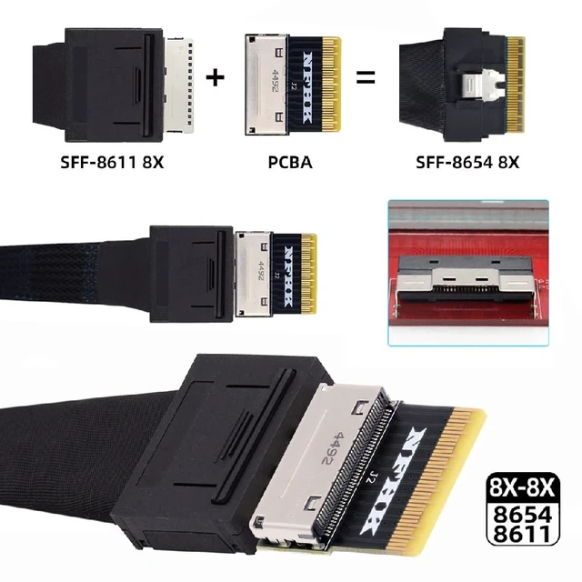Alt view image 6 of 7 - PCIe PCI-Express Oculink SFF-8612 8X to SFF-8654 8X Female to Male SSD eGPU Data Slimline PCBA Adapter