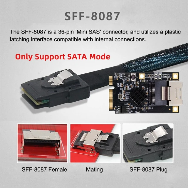 Alt view image 2 of 7 - MINI PCI-E Male to Mini SAS SFF-8087 Female 4 SATA Disk SATA 3.0 Protocol 6Gbps Converter for SSD