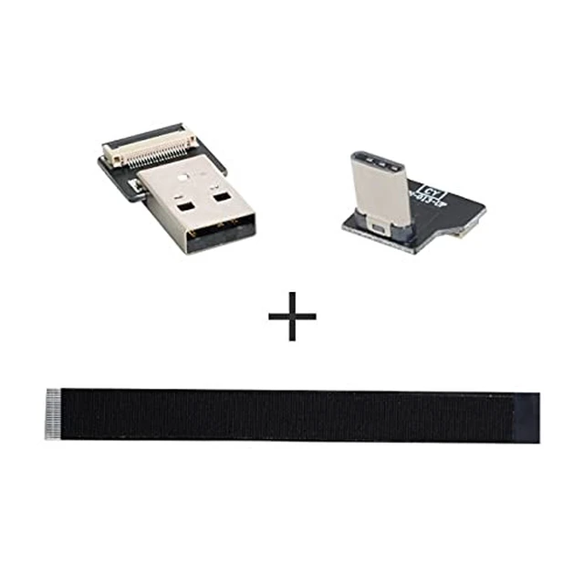 Alt view image 3 of 7 - Up Down Angled USB 2.0 Type-A Male to USB-C Type-C Male Data Flat Slim FPC Cable for FPV & Disk & Phone 20cm
