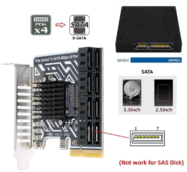 Alt view image 3 of 7 - PCIE 4.0 4X to 8Port SATA 3.0 6Gbps Storage Expansion Adapter Card