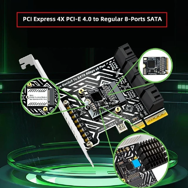 Alt view image 4 of 7 - PCIE 4.0 4X to 8Port SATA 3.0 6Gbps Storage Expansion Adapter Card