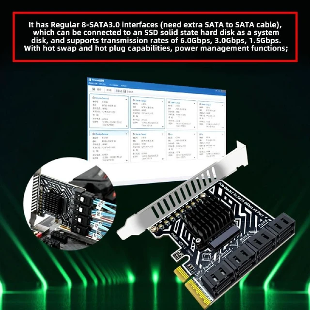 Alt view image 5 of 7 - PCIE 4.0 4X to 8Port SATA 3.0 6Gbps Storage Expansion Adapter Card