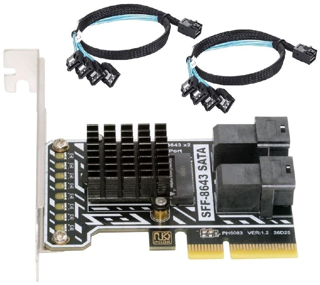 Main image of PCIE 4.0 4X to Dual SFF8643 8-Port SATA 3.0 6Gbps Storage Expansion Adapter Card with Two Cables