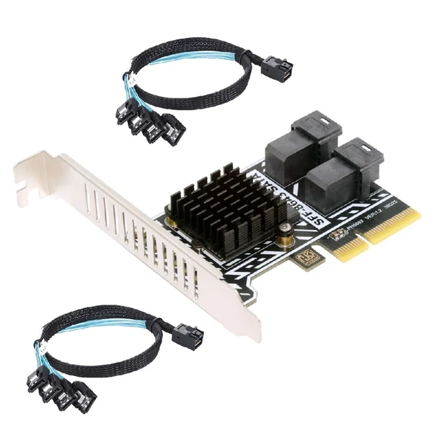 Alt view image 2 of 7 - PCIE 4.0 4X to Dual SFF8643 8-Port SATA 3.0 6Gbps Storage Expansion Adapter Card with Two Cables