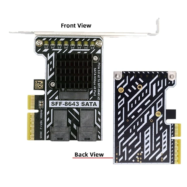 Alt view image 4 of 7 - PCIE 4.0 4X to Dual SFF8643 8-Port SATA 3.0 6Gbps Storage Expansion Adapter Card with Two Cables
