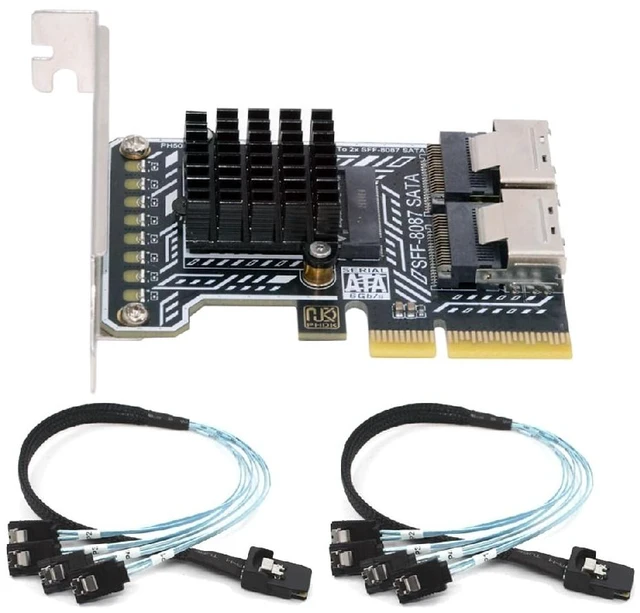 Main image of PCIE 4.0 4X to Dual SFF8087 SATA 3.0 6Gbps 8 Ports Drive Expansion Adapter Card with Two Cables