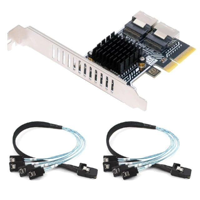Alt view image 2 of 7 - PCIE 4.0 4X to Dual SFF8087 SATA 3.0 6Gbps 8 Ports Drive Expansion Adapter Card with Two Cables