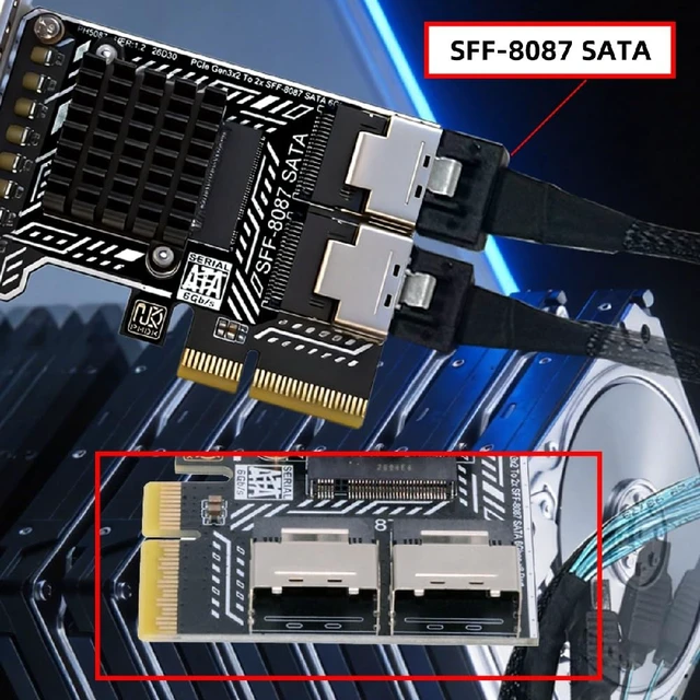 Alt view image 7 of 7 - PCIE 4.0 4X to Dual SFF8087 SATA 3.0 6Gbps 8 Ports Drive Expansion Adapter Card with Two Cables