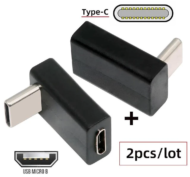 Alt view image 3 of 7 - 2pcs/lot USB-C USB2.0 Type-C 480Mbps Male to Micro USB Female Power Data Adapter Up Angled 90 Degree Type