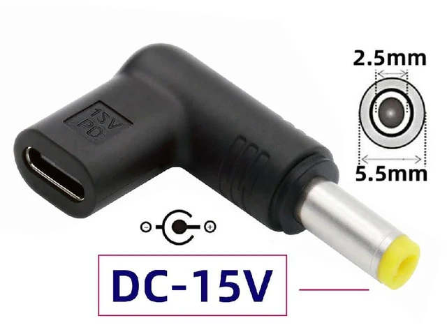 Alt view image 2 of 7 - 90 Degree Angled USB-C Female to DC 15V 5.5x2.5mm Plug PD Trigger Emulator Adapter