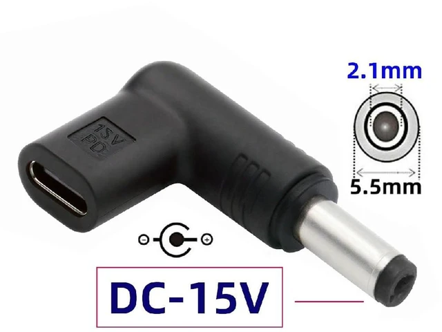 Alt view image 2 of 7 - 90 Degree Angled USB-C Female to DC 15V 5.5x2.1mm Plug PD Trigger Emulator Adapter