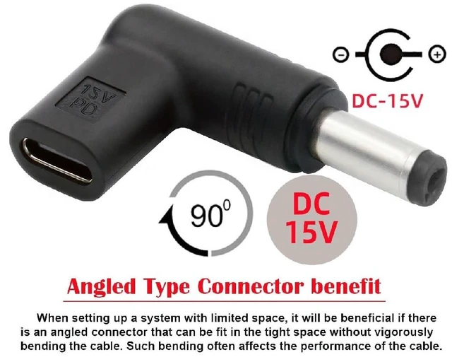 Alt view image 6 of 7 - 90 Degree Angled USB-C Female to DC 15V 5.5x2.1mm Plug PD Trigger Emulator Adapter