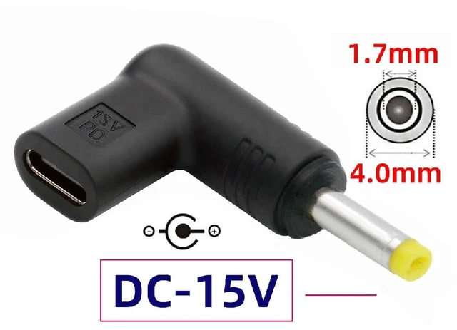 Alt view image 2 of 7 - 90 Degree Angled USB-C Female to DC 15V 4.0x1.7mm Plug PD Trigger Emulator Adapter