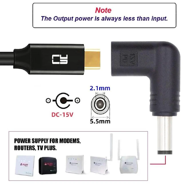 Alt view image 7 of 7 - 90 Degree Angled USB-C Female to DC 15V 5.5x2.1mm Plug PD Trigger Emulator Adapter