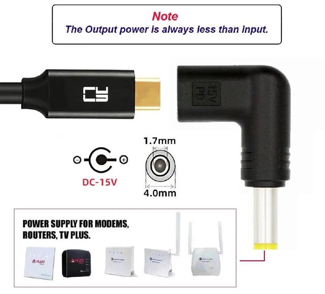 Alt view image 7 of 7 - 90 Degree Angled USB-C Female to DC 15V 4.0x1.7mm Plug PD Trigger Emulator Adapter