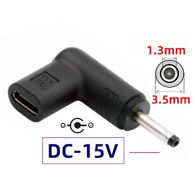 Alt view image 2 of 7 - 90 Degree Angled USB-C Female to DC 15V 3.5x1.3mm Plug PD Trigger Emulator Adapter
