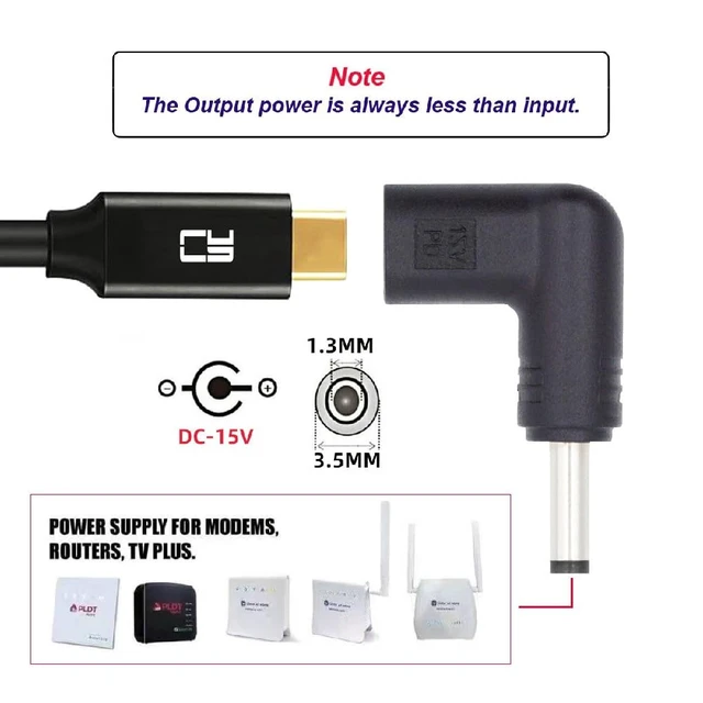 Alt view image 7 of 7 - 90 Degree Angled USB-C Female to DC 15V 3.5x1.3mm Plug PD Trigger Emulator Adapter