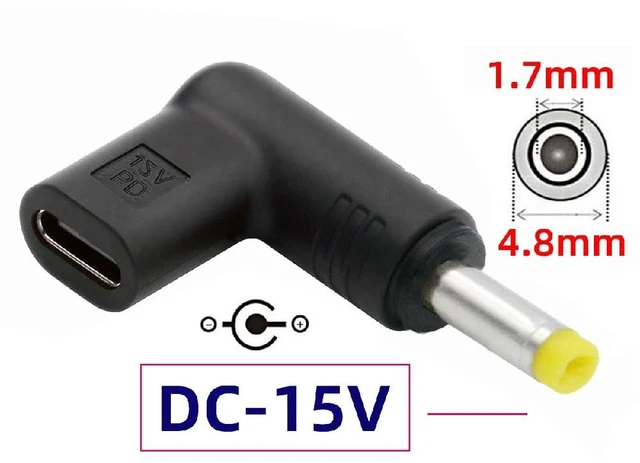 Alt view image 2 of 7 - 90 Degree Angled USB-C Female to DC 15V 4.8x1.7mm Plug PD Trigger Emulator Adapter