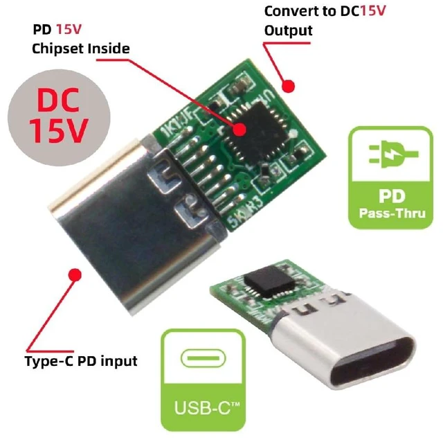 Alt view image 5 of 7 - 90 Degree Angled USB-C Female to DC 15V 3.5x1.3mm Plug PD Trigger Emulator Adapter