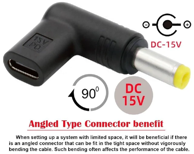 Alt view image 6 of 7 - 90 Degree Angled USB-C Female to DC 15V 4.0x1.7mm Plug PD Trigger Emulator Adapter
