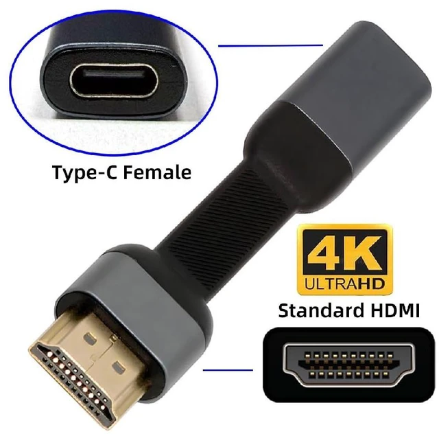 Alt view image 2 of 7 - Ultra Slim Flat USB-C Type-C Host Female to HDMI Sink Male 4K 60hz HDTV Cable Adapter 1080p for Laptop Tablet Phone 88mm Included Connector