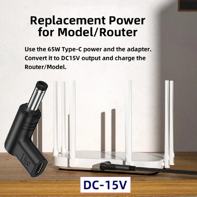 Alt view image 4 of 7 - 90 Degree Angled USB-C Female to DC 15V 3.5x1.3mm Plug PD Trigger Emulator Adapter