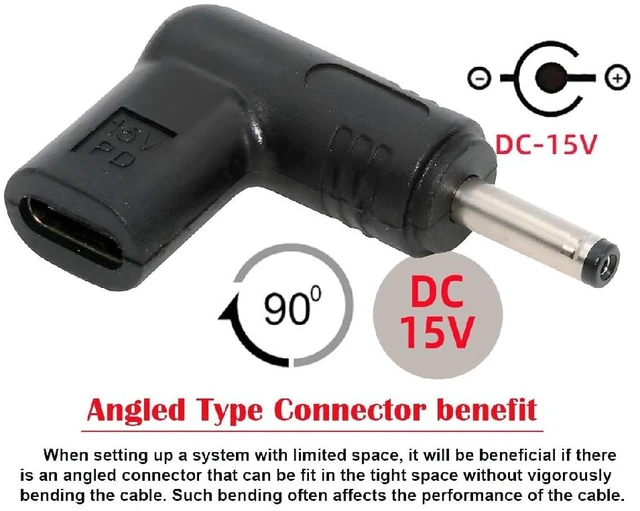 Alt view image 6 of 7 - 90 Degree Angled USB-C Female to DC 15V 3.5x1.3mm Plug PD Trigger Emulator Adapter