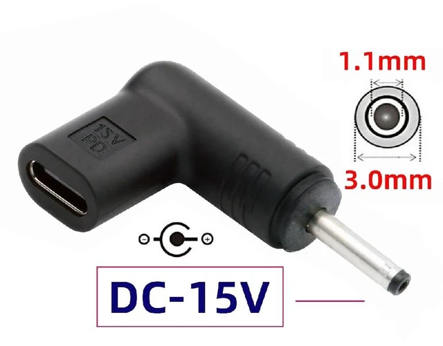 Alt view image 2 of 7 - 90 Degree Angled USB-C Female to DC 15V 3.0x1.1mm Plug PD Trigger Emulator Adapter