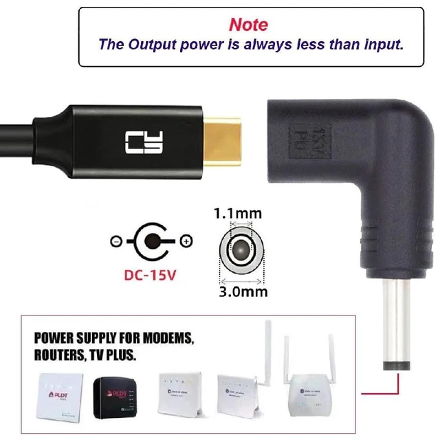 Alt view image 7 of 7 - 90 Degree Angled USB-C Female to DC 15V 3.0x1.1mm Plug PD Trigger Emulator Adapter