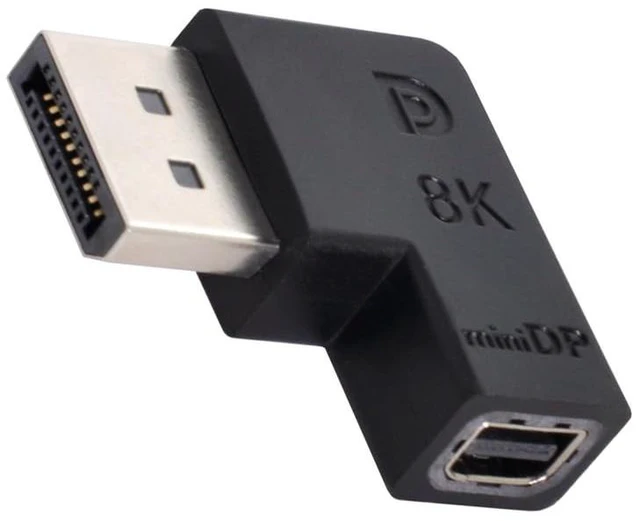 Main image of Mini DisplayPort 1.4 Male to Mini DP Female Angled Adapter Ultra-HD UHD for Video PC Laptop Monitor 8K 60hz 4K 144hz 7680 * 4320 High-Speed Bandwidth