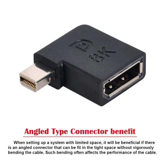 Alt view image 5 of 7 - Mini DisplayPort 1.4 Male to DP Female Angled Adapter Ultra-HD UHD for Video PC Laptop Monitor 8K 60hz 4K 144hz 7680 * 4320 High-Speed Bandwidth