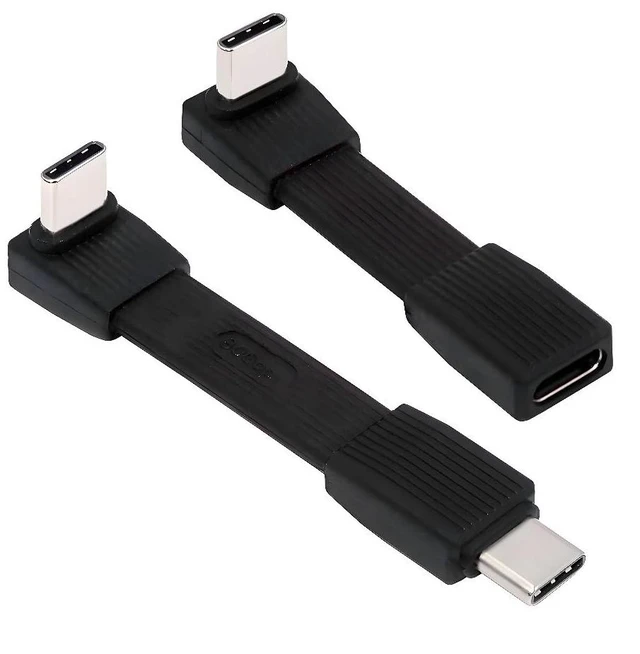 Main image of 2pcs/Set 80Gbps 240W USB5.0 FPC Flat Slim Male to Male & Female Extension Cable Up Angled 90 Degree 16K 8K 60Hz 5K Compatible with 40Gbps USB4.0 Thunderbolt Black